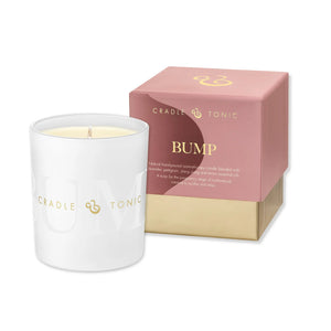 Cradle & Tonic Pregnancy Candle with pink and gold box, hand-poured and safe for aromatherapy during pregnancy, ideal for home fragrance.