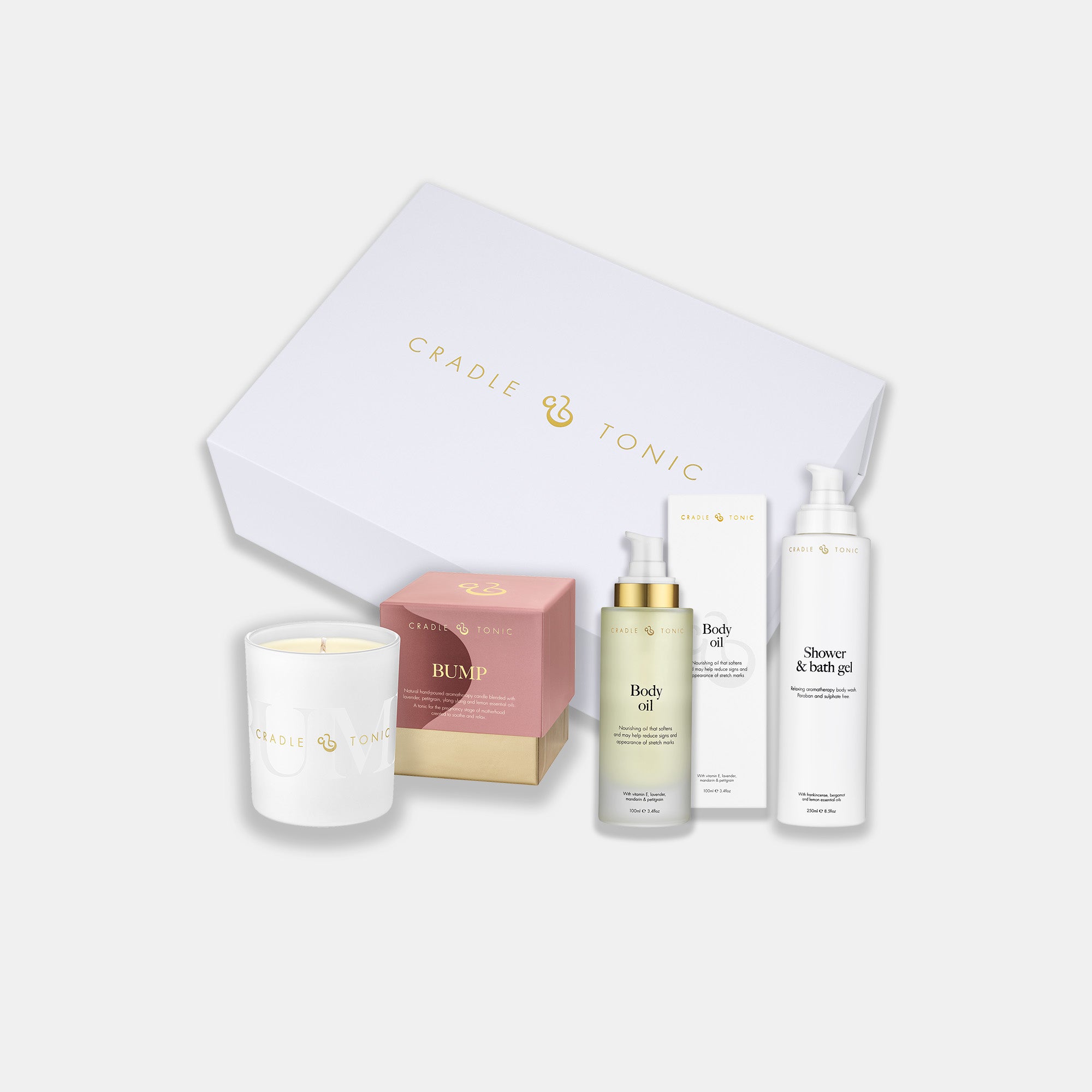 Pregnancy gift set with natural skincare and candle – pampering gift for mums-to-be